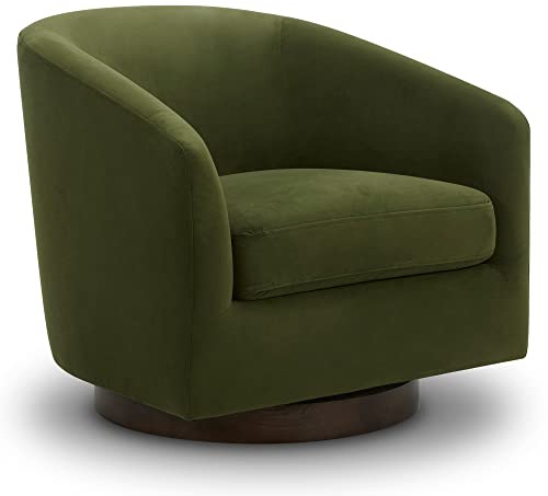 CHITA Swivel Accent Chair, Fully Assembled Velvet Barrel Armchair with FSC Certified Upholstered for Living Room, Bedroom and Office, Forest Green