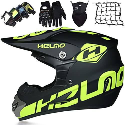 Casco Motocross Niño ECE Homologado - Casco de Moto Infantil Cross Integral Enduro Infantil para Mujer Hombre Adultos Casco Descenso con Gafas Máscara Guantes Red De Casco (52~59cm)