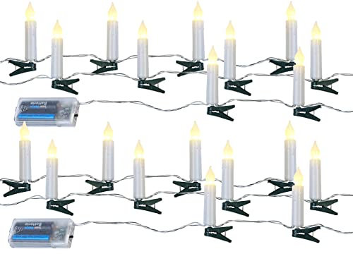 PEARL Lichterkette zum Klemmen: 2er Set LED-Lichterkette, 10 Kerzen, Timer, Batteriebetrieb, 130 cm (Weihnachtsbaum-Lichterkette-Kerzen, Christbaum Lichterkette Kerzen, Batterie Leuchten)