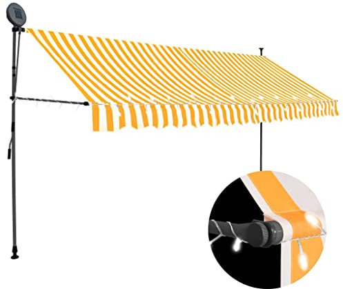 ZEYUAN Toldo Manual retráctil con LED, Toldos Exterior, Toldo De Terraza, Toldo Enrollable Exterior, Toldos Verticales, Toldos para Patio, Blanco y Naranja 400 cm