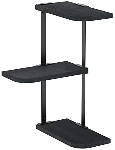 Love-KANKEI Corner Shelf, 3 Tiers Rustic Wood Floating Shelves for Bedroom, Living Room, Bathroom, Kitchen and Office etc,Black