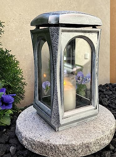 Grablampe mit Granitsockel Massiv (Farbauswahl) Grabschmuck Grablaterne Sockel Grablicht Kerze Grabkerze Lampe Laterne Trauer Schutzengel Friedhof Garten Grabdekoration