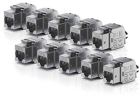 CSL - 10x Keystone Modul CAT.6a für Ethernet LAN Kabel Stecker - RJ45 Buchse- feldkonfektionierbar – Keystone Jack – 500 MHz - bis zu 10000 Mbit/s - farbcodiert – werkzeuglose Snap-In Montage