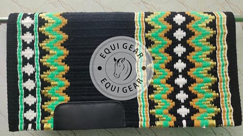EQUIGEAR Western Show Horse Satteldecke aus neuseeländischer Wolle, Western-Design, handgefertigte Satteldecke, Wollpolster, Sensor Flex (Anpassung möglich), WI19 (34x36)