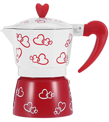 WOHPNLE Coffee Maker, Aluminum Durable Espresso Coffee Maker Kettle Pot Coffee Red Heart Printed Coffee Stove Maker Percolator For Home Office(S)