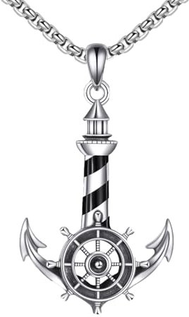 YAFEINI Anker Halskette Sterlingsilber nautischer Leuchtturm Anhänger Halskette Anker Schmuck Geschenke für Männer