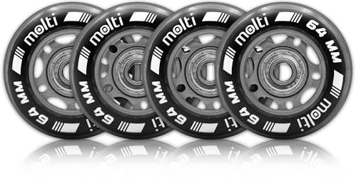 Molti Räder mit Kugellager MOLTI ABEC9 4er- Pack Indoor-/Outdoor-Rollschuh Räder Inliner skates Kugellager weiß transparent (transparent, 64 mm)