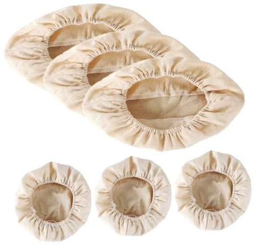 Mikinona 6 Stück Teigkorb Einlagen aus Baumwoll Leinen Rund und Oval Maschinenwaschbar und Faltbar Beige für Brotbacken und Sauerteig Gärkorb Geeignet für Profi und Hobbybäcker