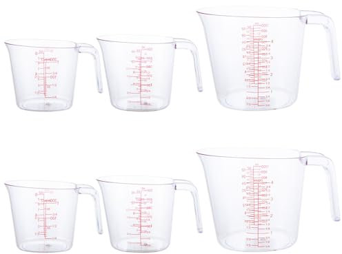 LOPYXBR 6 Stück Messbecher Set 250ml+500ml+1000ml Kunststoff Messbecher mit Skala Wiederverwendbar Messbecher Kunststoff Set mit Griff für Haushalt Backen, Labor, Werkstatt
