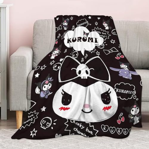 Decke mit Kuromi, Süß Kinder Animation Fleecedecke Super Sanft Fernseher Blankets Warm Flanell Personalisierte Kuscheldecke Cartoon Pflegeleicht, Warm, Gemütlich, Langlebig