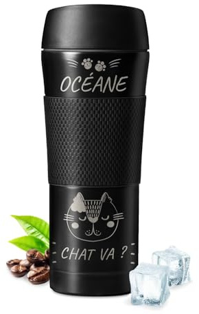 Maverton Bouteille Isotherme à personnaliser pour femme, Gourde | Réutilisable en inox pour fille, Mug thermos pour elle gravé, Tasse pour Café et Thé à emporter, pour anniversaire, chat va