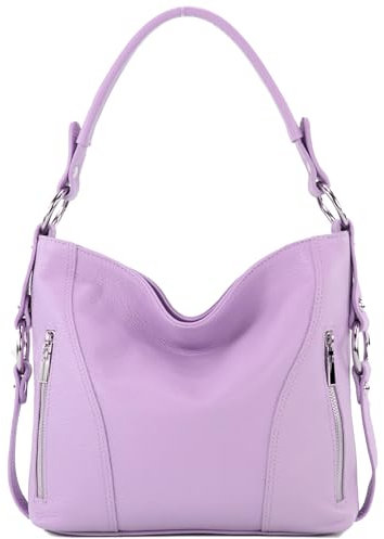 modamoda de T202 Damen Leder Henkeltasche Schultertasche handmade in Italy, Farbe:Flieder