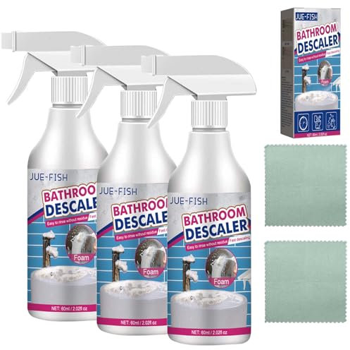 Gienslru Acssart - Descalcificador de baño, descalcificador de baño Jue-Fish de 2.1 onzas, limpiador de manchas difíciles, spray de espuma descalcificador de baño multiusos, con accesorios de limpieza