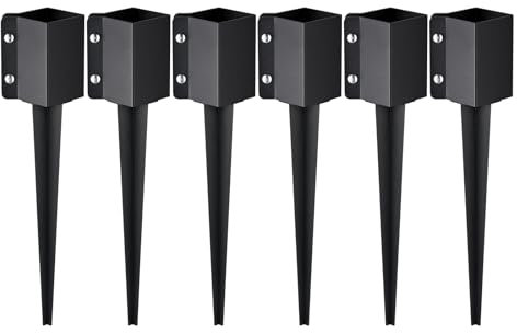 VEVOR Fence Post Anchor Ground Spike, 6 Pack 24 x 4 x 4 Inches Outer Diameter (Inner Diameter 3.5 x3.5 Inches), Metal Black Powder Coated Post Stake Ground, for Mailbox Deck Garden Railing