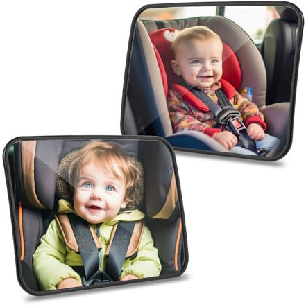 Romon Miroir Voiture Bébé, 2 Pièce Étroviseur Voiture Bébé Sécurité, Miroir Siège Arrière de Bébé, Incassable Rétroviseur bébé pour Convient à Tous Siège Auto, Attaché à l'appui-tête du Siège Arrière