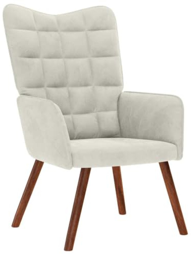 vidaXL Avslappnande stol gräddvit sammet, stol, vardagsrum stol, koppla av stol, lounge stol, lounge sittplatser, sammet stol, sammet avkopplande stol