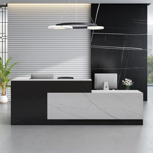 Empfangstheke, Empfangstisch, Einfach Moderner Empfangstresen, L-Förmiger Rezeptionstheke, Schreibtisch mit Theke Empfang, Holzwerkstoff, mit Tastaturschublade, Büromöbel, Ladentheke R,70.87/180CM