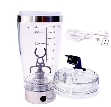 Shaker elettrico per proteine, bottiglia per frullatore elettrico, bottiglia shaker automatica, bottiglia da 450 ml a prova di perdite, per miscele di proteine, shaker per frullati e pasti proteici