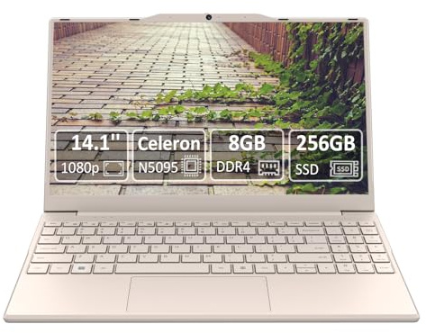 Molegar 2026 Último portátil portátil para estudiantes y empresas, ordenador portátil de 14 pulgadas, pantalla IPS FHD, 8 GB de RAM, 256 GB SSD, Celeron N5095 (hasta 2,9 GHz), teclado numérico, QWERTY
