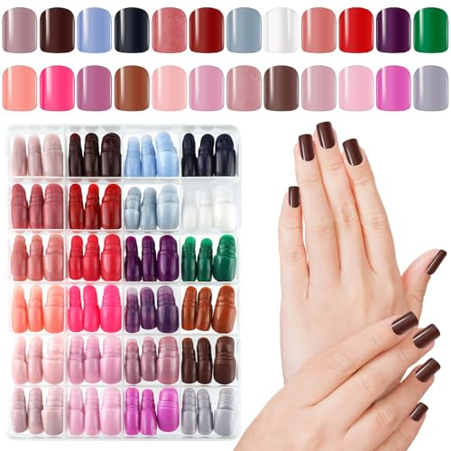 MWOOT Pack of 576 Press on Nails Kurz, 24 Colors Nägel zum Aufkleben, Fake Nails Kunstnägel Kurz Fingernägel zum Aufkleben Full Cover Falsche Nägel Short Square Press on Nail for Women