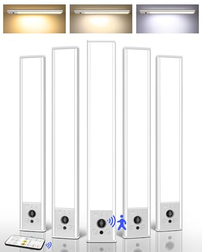 EZVALO 5-Pack Under Cabinet Lighting, 3300mAh Rechargeable Motion Sensor Light, 12inch Magnetic Closet Lights with Dimmable & 3 Color Temps, Wireless Motion Activated Lights with Remote for Kitchen
