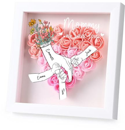 Mum Day Gift Personalized Flower Box for Mom with 2 to 8 Names, Heart-Shaped Dried Flower Box, Mum Gift First Choice