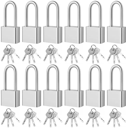 PINGEUI 12-pack långt hänglås, kraftiga hänglås med nycklar för grind garage, skjul, lager, staket, lås, användning utomhus väderbeständig