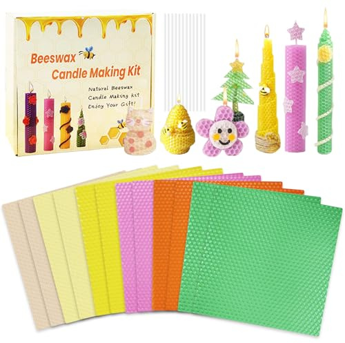 BOUFEIDA Bienenwachskerzen Selber Machen Set, 12 Stück Bienenwachsplatten für Kerzen, 20 x 20cm, DIY-Kerzen Bienenwachskerzen Selber Machen, für Erwachsene und Kinder (Farbe C, 12 pcs)
