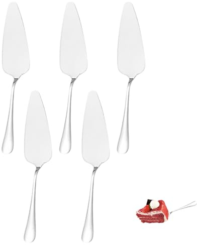 ShiningUU Cake Slicer 5 Pcs Silver Stainless Steel Cake Server, Wedding Cake Knife, Pie Cutter, Metal Spatula for Cakes, Pizza Party & Daily Kitchen Use (Cake Cutter Leveller & Portion Cutter)