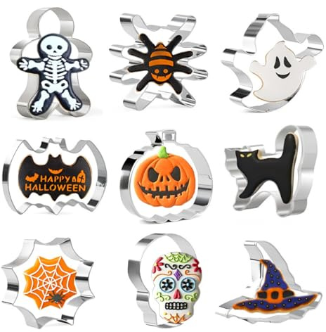 9 Cortadores De Galletas De Halloween, Calabaza, Murciélago, Sombrero De Bruja, Gato, Fantasma, Cortadores De Galletas Para Decoraciones De Fiesta De Halloween