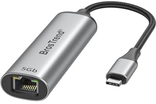 BrosTrend 5Gb USB C to Ethernet Adapter, Aluminum Ethernet to Type C Network Adapter Plug & Play for Windows MacOS etc., Compatible with Dell XPS, MacBook, iPad (Thunderbolt 5/4/3) Lifetime Protection