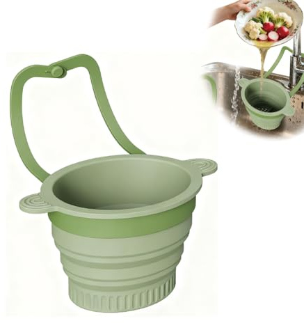 Sink Strainer Basket, 2025 New Upgraded Suction Cup Press Sink Drainer Kitchen Sink Strainer Basket Corner Sink Trash Catcher for Food Waste,Faucet Sponge Storage Rack (Green-2)