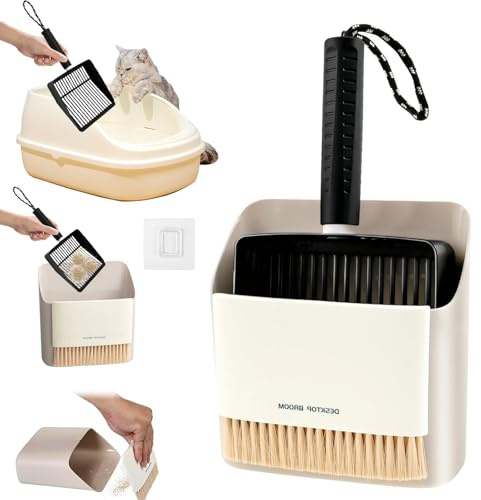 JSUOEO Cat Litter Scoop, Cat Poop Scooper Metal Shovel Kitten Poop Scoop with Handle Pet Scoops Set Includes Portable Small Broom and Dustpan