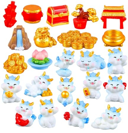 ifundom 23 Pièces Lot de Figurines Dragon Résine Décoratives pour Bureau et Jardin Ornements Nouvel an Chinois Styles Variés pour Décoration de Table et Micro-Paysage
