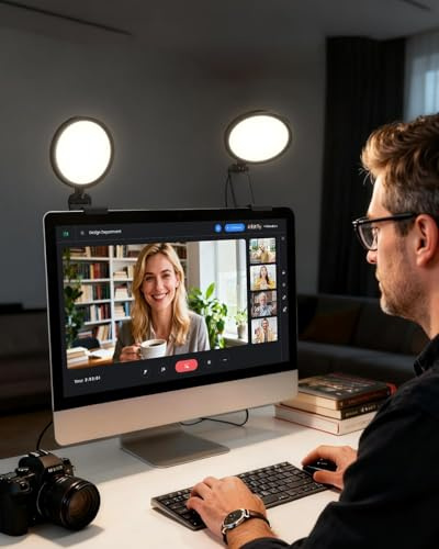 2 Stück Ringlicht Laptop 5 Videokonferenz Licht,LitONES Premium Streaming-Licht mit 5 Lichtfarben+10 Helligkeiten 360°Drehbar für Videoaufnahmen/Selfies,CRI > 97,8 Schreibtischlampe für Zoom Meeting
