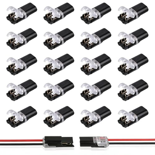 Whispern Cloud 20PCS 2Pin Push-Fit No-Stripping Low Voltage Wire Connectors | Waterproof Solderless Electrical Cable Connectors with Copper Contacts for LED Strips, Ceiling Fans, Switches & DIY Wiring