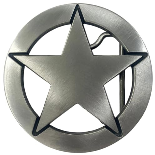 CALFOVERA Hebilla de Cinturón Vintage con Forma de Estrella Circular, Ajustable, de Aleación de Metal, Estilo Vaquero Occidental, de Plata Antigua, para Hombres Y Mujeres, Regalo de Cumpleaños