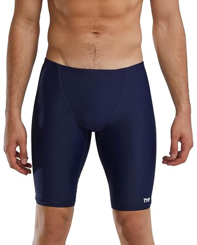 TYR Sport Men's Solid Jammer Swim Suit,Navy,34
