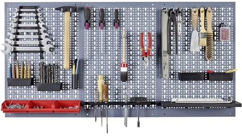 Küpper Lochwand 70100 – 3-teilige Werkzeugwand inkl. 12 Haken – 120 x 60 cm – Stahlblech – Made in Germany - inkl. Montagematerial