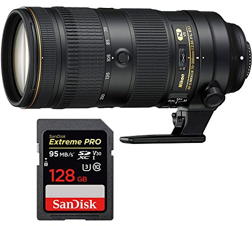 Nikon AF-S NIKKOR 70-200mm f/2.8E FL ED VR Zoom Lens (20063) with Sandisk Extreme PRO SDXC 128GB UHS-1 Memory Card