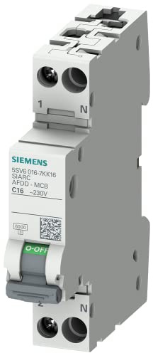 Siemens 5SV60167KK17 Brandschutzschalter-LS-Kombi (AFDD/LS) 6kA C16 1P+N 230V kompakt, Brand- und Überlastschutz in 1TE (50% Platzersparnis), Fehlerlichtbogen-Schutzeinrichtung