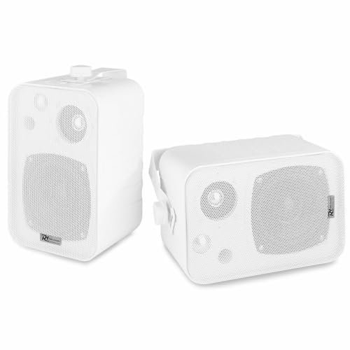 Power Dynamics BV40, Juego de Altavoces de Pared, Altavoz de 3 vías para Montaje en Pared en Interiores, 100 voltios, 8 ohmios, 2X 10 vatios, pequeños Altavoces pasivos para Sistema estéreo, Blanco