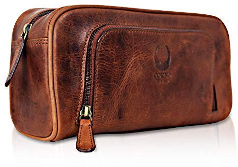 Corno d´Oro Handmade Reise Kulturtasche Damen Groß I Kulturbeutel Herren Leder mit zwei Fächern I XXL Kosmetiktasche für Reisetasche und Weekender