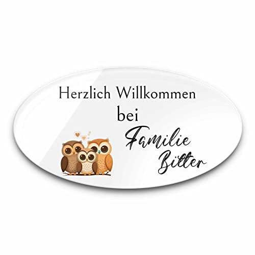 Edles Türschild mit Namen für die Haustür | Namensschild Briefkasten-Schild selbstklebend oder mit Bohrlöcher Klingelschild mit kratzfestem UV Druck | Größe 15x8 cm oval bunte Türschilder