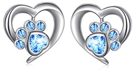S925 sterlingsilver örhängen med tassavtryck, katt, valp, hjärta, födelsedagspresent för kvinnor, tonåringar, flickor, djurälskare, Sterlingsilver, Kubisk zirkonia