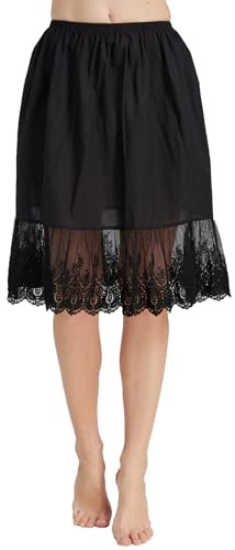 BEAUTELICATE Femme Jupon en Coton avec Dentelle Lingerie sous-Jupe sous-Robe Ivoire Noir Court Mi-Long Petticoat pour Marige Fille (Ivoire - 60cm Longueur, XL)