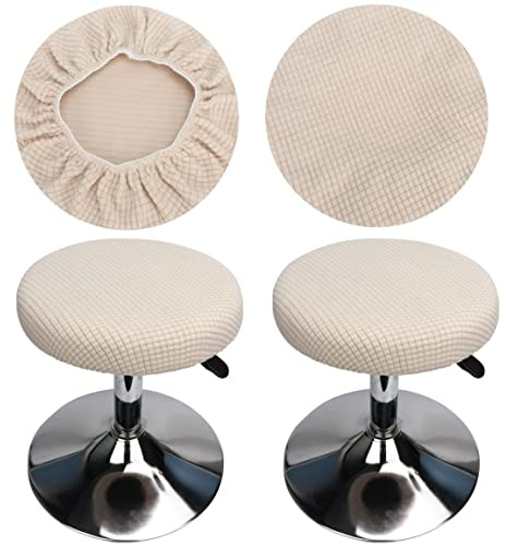 HuaLiSiJi Hockerbezug Rund 30-40cm Bezug Hocker Rund Elastischer Hocker Rundbezug, Waschbar Pflegeleicht Weich und Langlebig,für Runde Oder Quadratische Hocke (2 Stück Weiß)