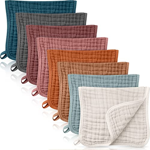 8 Packs Muslin Burp Cloths Large 20 x 10, 6 Layers Unisex Baby Absorbent 100% Cotton Burp Rags Colorful Muslin Washcloths for Baby Plain Soft Cotton Cloth for Babies Girls Boys(Vintage Colors)