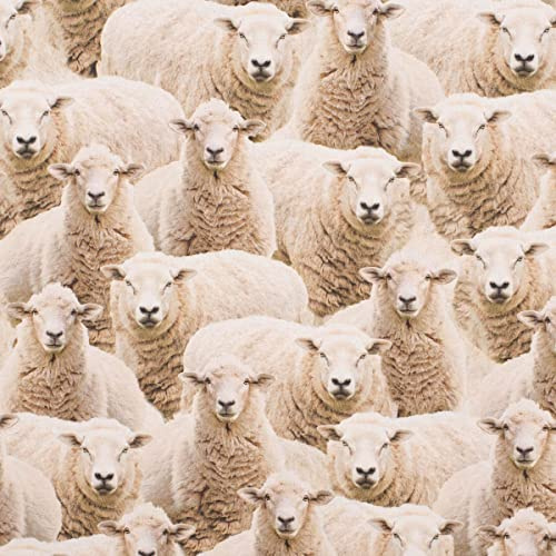 SCHÖNER LEBEN. Dekostoff Baumwollstoff Halbpanama Sheep Flock Schafherde beige 1,40m