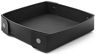 Eglooh - Perseo - Taschenleerer Leder Schwarz - Schreibtisch-Organizer mit modernem Design - Ablagefach für Schlüssel, Münzen, Schmuck - cm 16 x 16 - Made in Italy